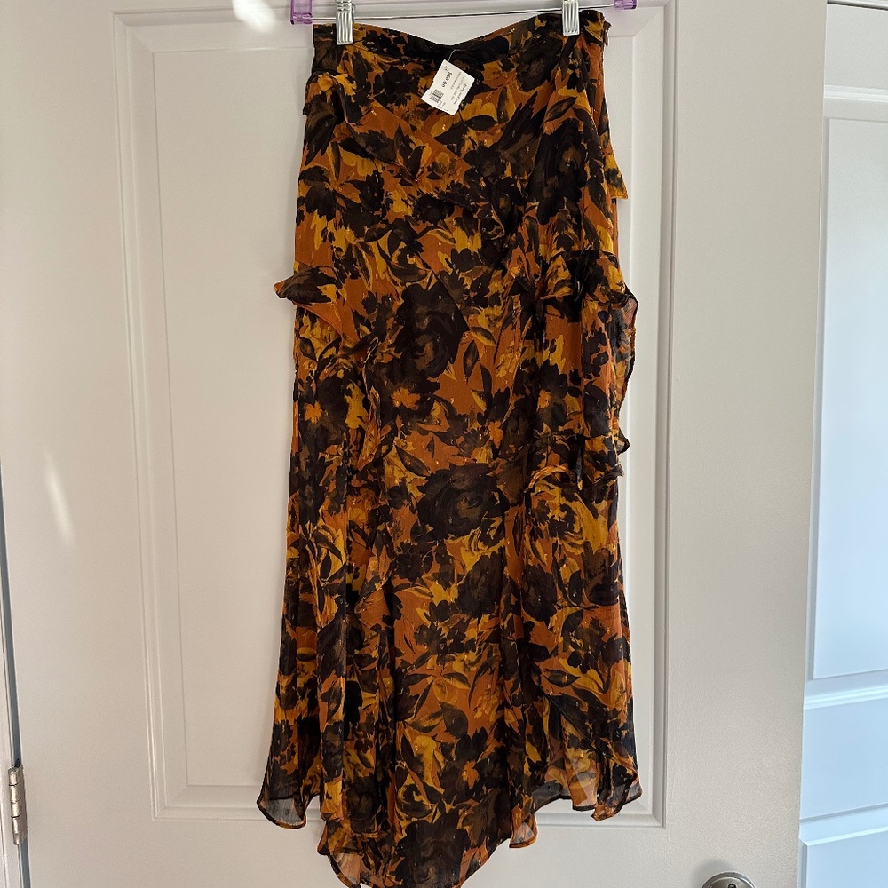 Floral ruffle midi skirt